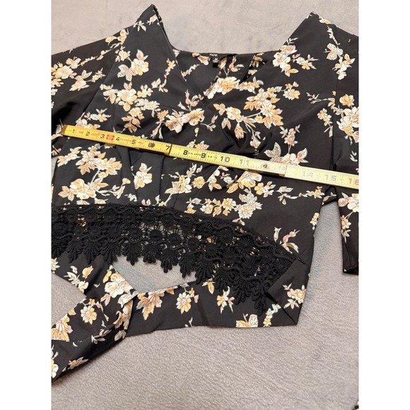 FATE Floral Boho Whimsical Print Crop Top Crotchet Wide Leg Pants Set Black SZ M - Picture 4 of 15